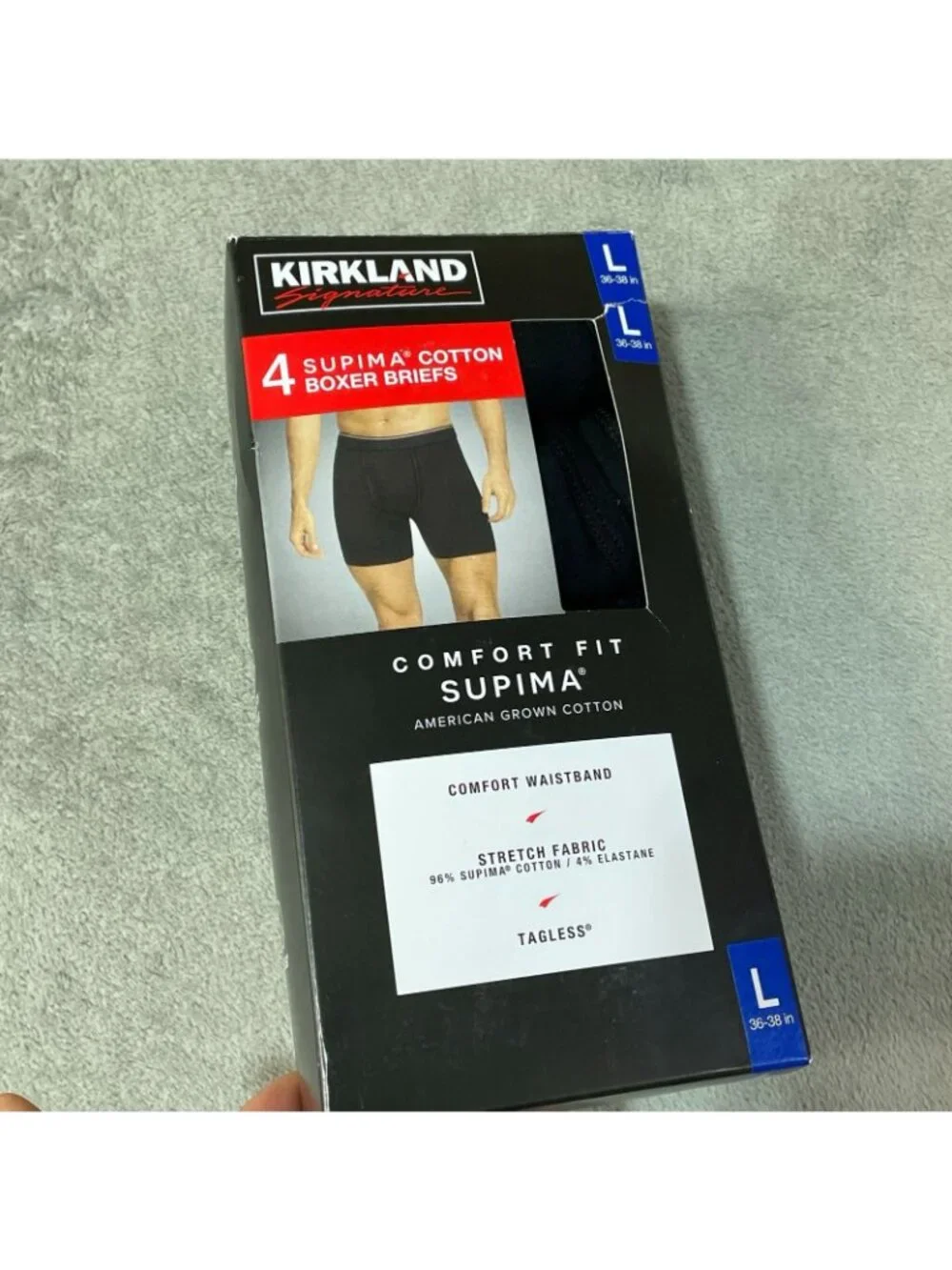 NWT Kirkland Signature Men's L Black Supima Cotton Boxer Briefs 4 Pack